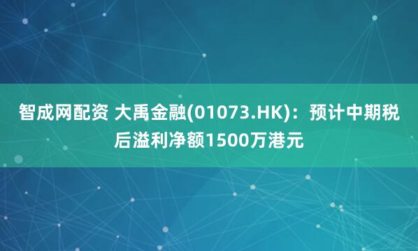 智成网配资 大禹金融(01073.HK)：预计中期税后溢利净额1500万港元